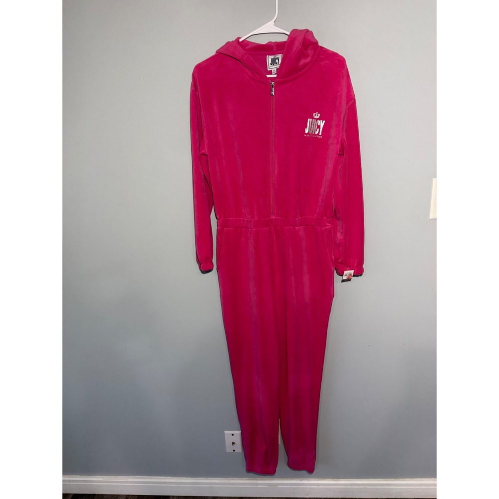 Juicy by Juicy Couture Hot Pink Velour Hooded Jumpsuit NWT Medium Hot Pink